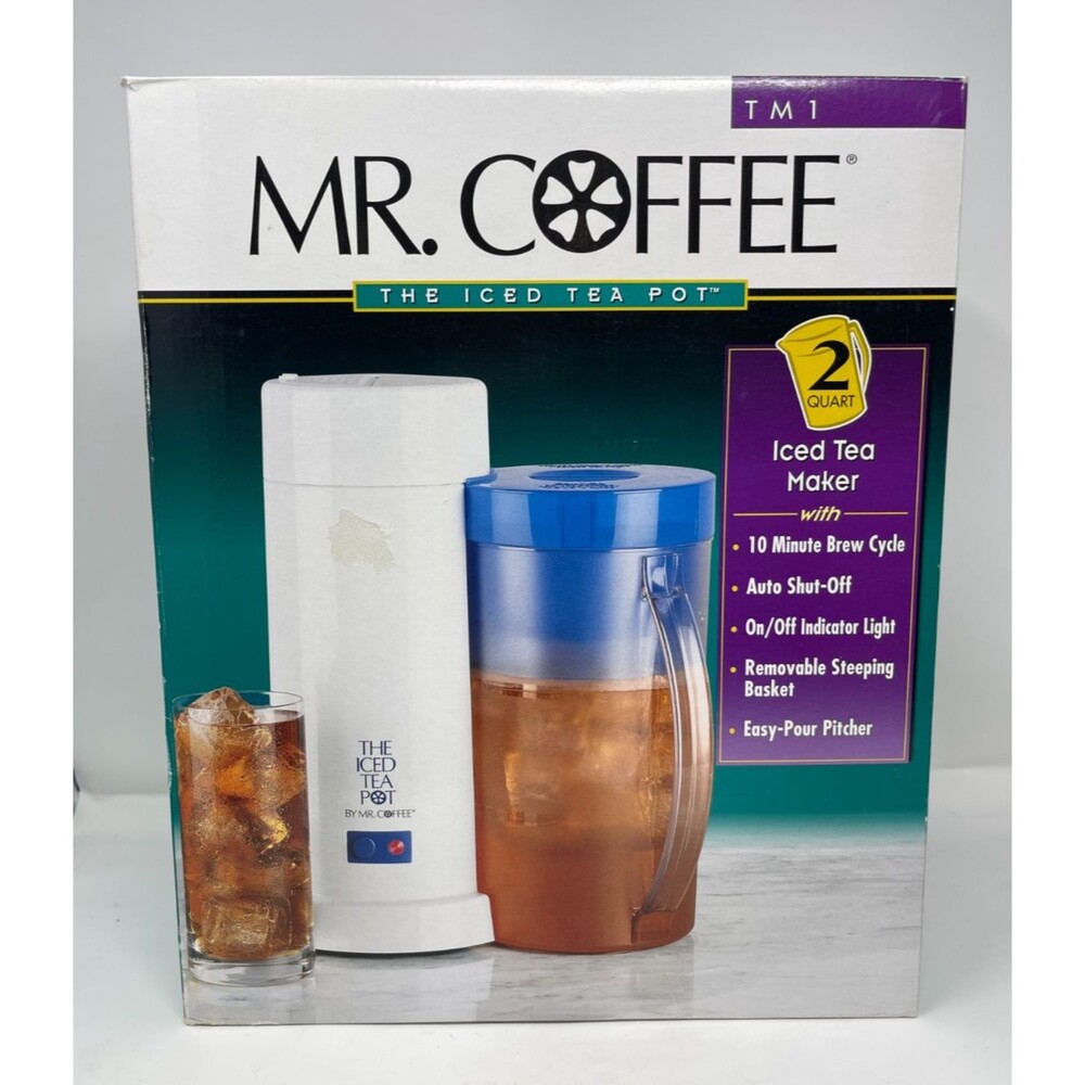 VINTAGE 1999 Mr. Coffee TM1 2 Quart Iced Tea Pot Maker Blue Pitcher~NEW~SEALED~